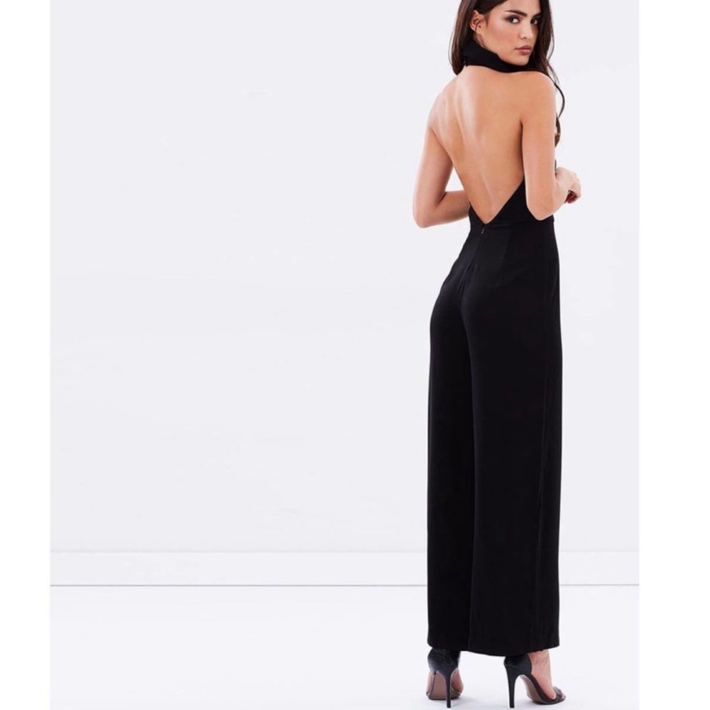 Shona Joy Black Backless Funnel Neck Halter Jumpsuit